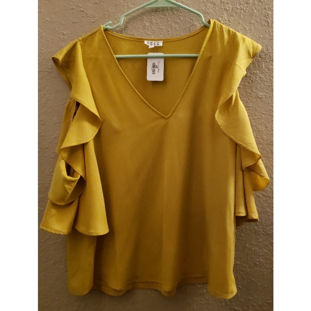 Yellow Cold Shoulder Top